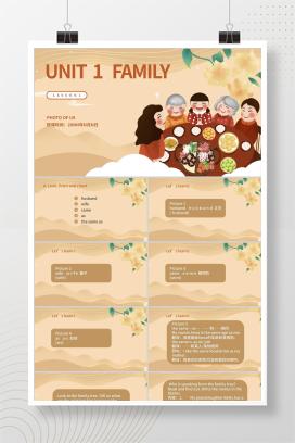 粉色插画风家庭七年级英语课件PPT模板