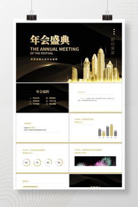 黑色商务风都市企业年会盛典PPT模板