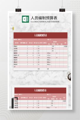 简约风粉色人员编制预算表Excel模板