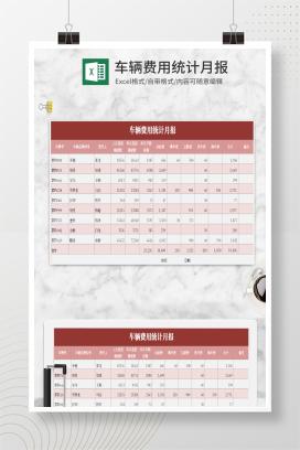 小清新粉色车辆费用统计月报Excel模板