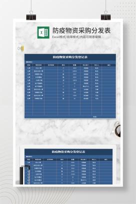 简约蓝色防疫物资采购分发Excel模板