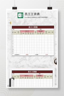 红色员工工资表Excel模板