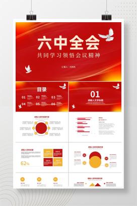 红色简约风国家会议六中全会党员学习报告PPT模板