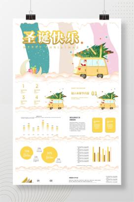 黄色卡通风开小黄车的圣诞老人PPT模板