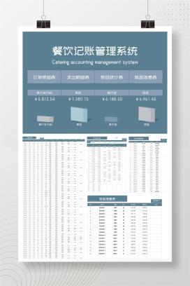 蓝色商务风餐饮记账管理系统Excel模板