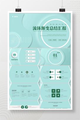 绿色小清新流体职场总结汇报PPT模板
